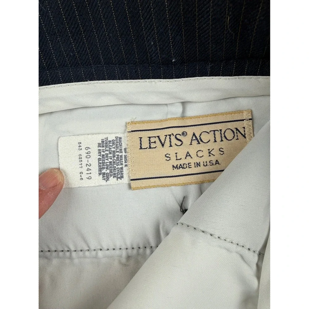 Vintage Levi's Action Slacks 32x31 Navy Pinstripe Talon USA Pants